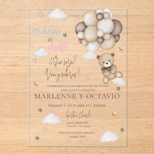 Gender Reveal Acryl uitnodiging Acryl Uitnodigingen (Voorkant)