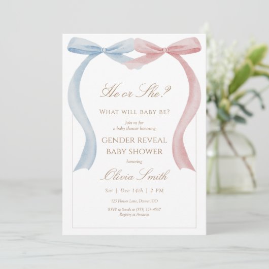 Gender Reveal Baby Shower Invitation Pink and Blue (Debout devant)