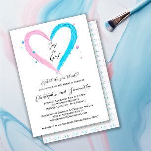 Gender Reveal Blue Pink Heart Baby shower Kaart