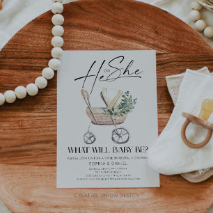 Gender Reveal Boho Baby Stroller Baby shower Kaart