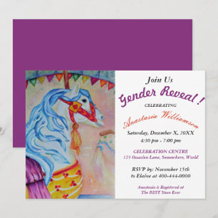 GENDER REVEAL COLORFUL CAROUSEL HORSE ARTIJ INVITE KAART