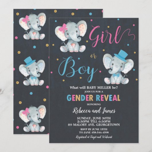 Gender Reveal Elephant Baby Boy of Baby Girl Kaart (Voorkant / Achterkant)