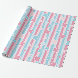 Gender Reveal Gestreept Blauw Roze Pastel Baby sho Cadeaupapier