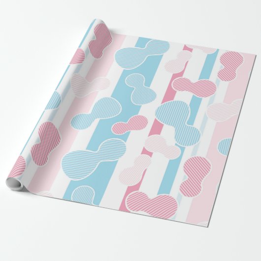 Gender Reveal Gestreept Blauw Roze Pastel Baby sho Cadeaupapier (Uitgerold)