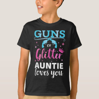 Gender reveal guns or glitter auntie matching baby t-shirt