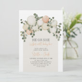 Gender Reveal He or She Greenery Balloons  Kaart (Staand voorkant)