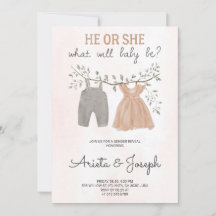 Gender Reveal Invitation card on marble surface 
