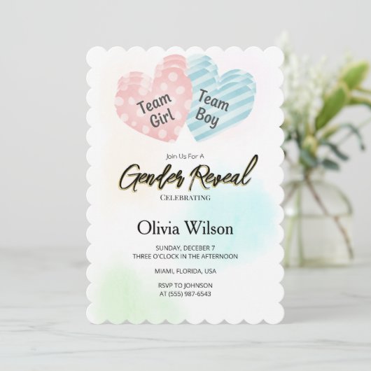 Gender Reveal Invitation – Pink & Blue Watercolor  Kaart (Staand voorkant)