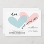 Gender Reveal Invitation | Roze en blauwe harten Kaart (Voorkant / Achterkant)