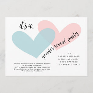 Gender Reveal Invitation Roze en blauwe harten Kaart