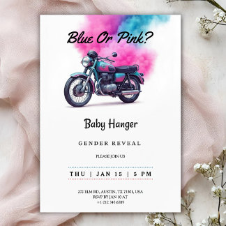 Gender reveal Invitation with a motorcycle 