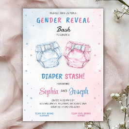 Gender reveal invitation with "Bash" and "Diaper  Kaart