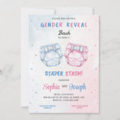 Gender reveal invitation with "Bash" and "Diaper Kaart (Voorkant)
