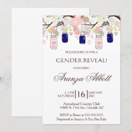 Gender Reveal Mason Jars Baby shower Uitnodigen Kaart