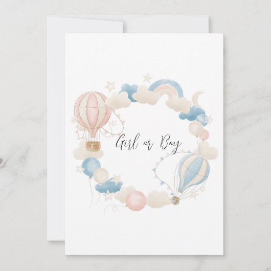 Gender Reveal of Baby shower Luchtballonnen nodige Kaart (Achterkant)