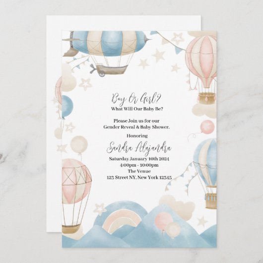 Gender Reveal of Baby shower Luchtballonnen nodige Kaart (Voorkant / Achterkant)