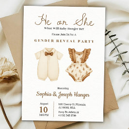 Gender reveal party invitation with pastel outfits kaart