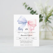 Gender reveal pink blue bow boy girl invitation (Staand voorkant)