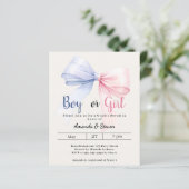 Gender reveal pink blue bow ivory invitation (Staand voorkant)