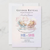 Gender Reveal Stroller Teddies Invitation (Devant)