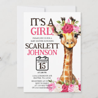 Gender Reveal voor Baby Meisje Giraffe Baby shower Kaart