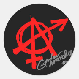 Genderanarchie Classic Red tegen donkere achtergro Ronde Sticker