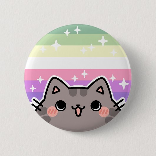 Genderfae LGBT Pride Flag Cat Button (Voorkant)