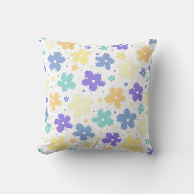 Genderfaun Pride Vlag Bloemen Doodle Pastel Blauw Kussen (Voorkant)