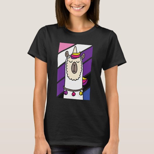 Genderfluid Llama LGBT-Q Grappige Alpaca Eenhoorn T-shirt (Voorkant)