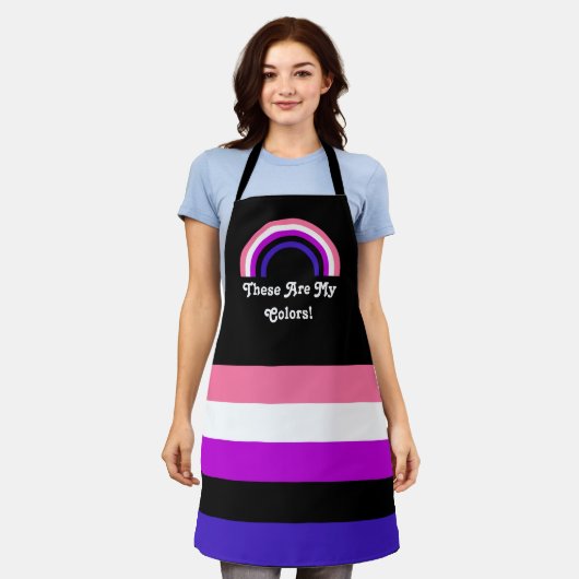 Genderfluidity pride flag and rainbow met een teks schort (Gedragen)