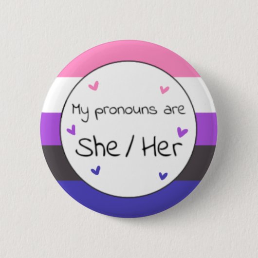 Genderfluit haar/her Pronoun Pin Ronde Button 5,7 Cm (Voorkant)