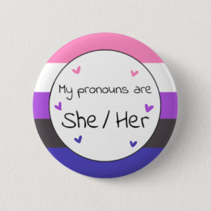 Genderfluit haar/her Pronoun Pin Ronde Button 5,7 Cm