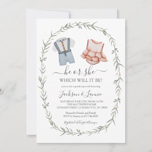 Genderkwesties onthullen uitnodiging, sekse onthu kaart (Voorkant)