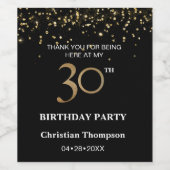 Genderneutraal 30ste verjaardag Goud Confetti Zwar Wijn Etiket (Enkel label)