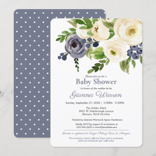 Genderneutraal Baby shower Blauw en room Floral Kaart