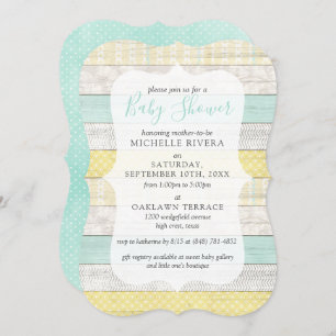 Genderneutraal Baby shower Mint Yellow Rustisch ho Kaart