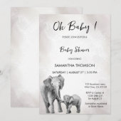 Genderneutraal baby shower, olifantenuitnodiging kaart (Voorkant / Achterkant)