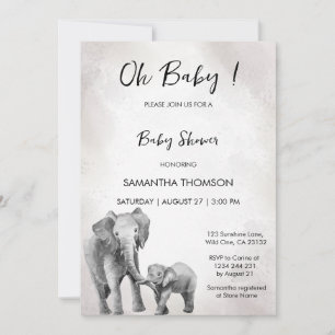 Genderneutraal baby shower, olifantenuitnodiging kaart