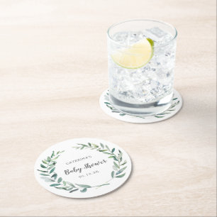 Genderneutraal Baby shower Rustic Greenery Wreate Ronde Kartonnen Onderzetter