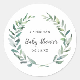Genderneutraal Baby shower Rustic Greenery Wreate Ronde Sticker