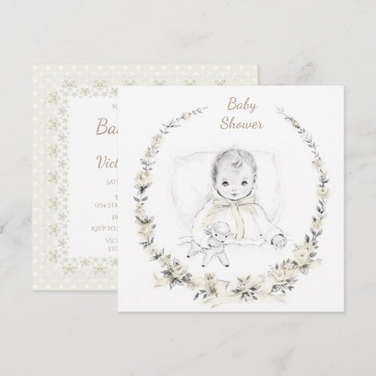  Genderneutraal Baby shower Uitnodiging (Voorkant / Achterkant)