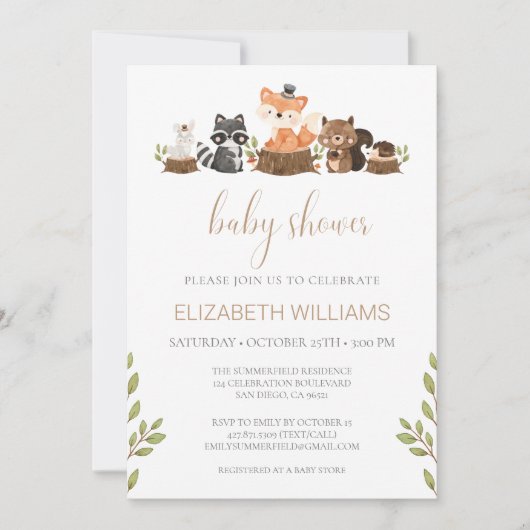 genderneutraal Baby shower voor bosdieren Kaart (Voorkant)