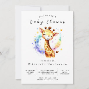 Genderneutraal bewerkbaar Giraffe Baby shower Kaart