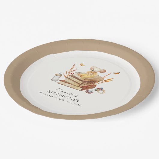 Genderneutraal Boho Book Mouse Baby shower Papieren Bordje (Gekanteld)