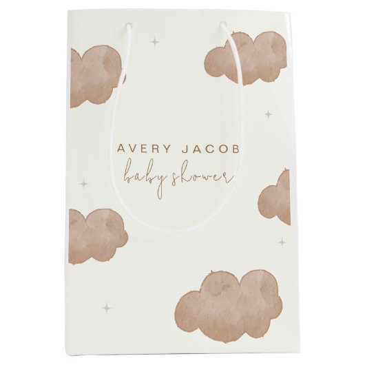 Genderneutraal Boho Clouds Stars Baby shower Medium Cadeauzakje (Voorkant)