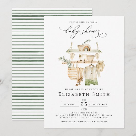 Genderneutraal Boho Greenery Rustic Baby shower Kaart (Voorkant / Achterkant)