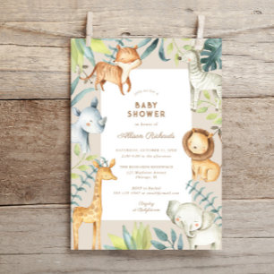 Genderneutraal boho safari dieren baby shower kaart