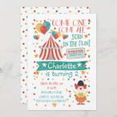 Genderneutraal Circus Verjaardagsuitnodiging Kaart (Voorkant / Achterkant)