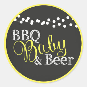 Genderneutraal geel Baby shower BBQ Baby Bier Ronde Sticker