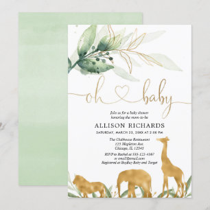 Genderneutraal gouden groen safari baby shower kaart